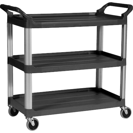 Rubbermaid Commercial 3-Shelf Mobile Utility Cart, Aluminum, 300 lb Load Capacity, 3 Shelves, 40.6" W, 37.8" H RCP409100BK